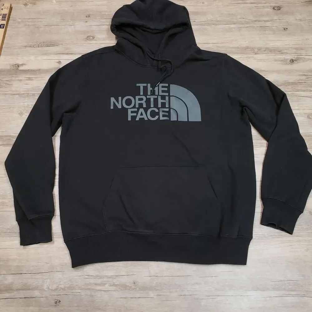 The North Face Hoodie Sweatshirt Mens Large Black Big Logo Fleece Pullover A4M4B